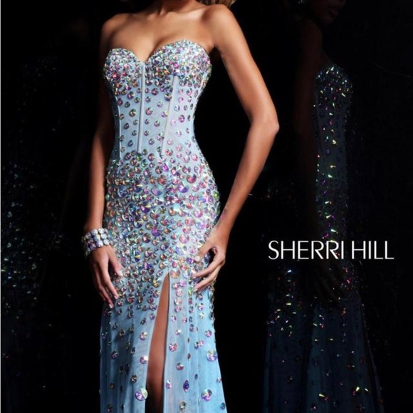 New Sherri Hill Light Blue Dress Sz 6 Prom Dance Lux Dress - Picture 8 of 9